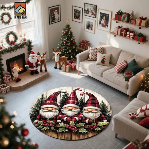 1 pièce Tapis antidérapant de salle de bain Père Noël, en matériau flanelle, tapis de sol rond, décoration moelleuse, convient pour les salles de bain, les portes, les cuisines, les salons et autres occasions, lavable en machine, antidérapant, décoration de Noël, peut être offert en cadeau