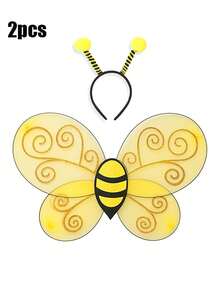 2PCS Beesuit - Women's Bee Wings + Bee Headband + Beehive Glasses And Yellow Ballet Dress, A Cute Halloween Beesuit, Suitable For Adults For Various Festivals, Small Animal Role-Playing Props