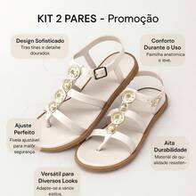 Kit Of 2 Pairs Of Women's Flat Sandals, Modern And Comfortable, For Walking - Caribbean - Trắng + Trắng - Xem 6