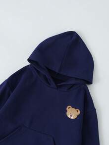 Timzgo 2 sztuki/zestaw dziecięcych bluz z kapturem, dziewczęca bluza z kapturem i haftowanym misiem + spodnie sportowe, chłopięca, wygodna, modna bluza z kapturem i rękawami typu raglan do noszenia na zewnątrz