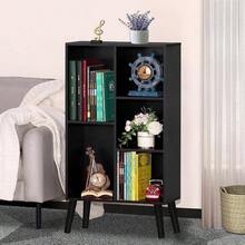 Small Black Narrow Bookshelf, 3 Tier Modern Bookcase With, Bookshelves Wood Storage Shelf, Rustic Book Shelves Cube Organizer, Display Bookcase - Standard - View 2