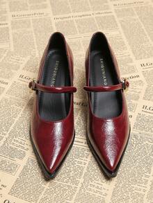 Giày cao gót mũi nhọn, kiểu dáng thấp, mới ra mắt mùa xuân 2026, thanh lịch, tối giản, đa năng dành cho nữ, màu đỏ rượu vang, gót dày. - Màu Đỏ Sâu - Xem 3