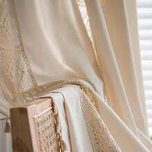 Boho Curtain Crochet Lace Patchwork Semi-Blackout Bohemian Handmade Tassels, Rod Pocket Window Treatment Vintage Rustic Farmhouse Drapes For Bedroom, 1 Panel 59" W X 108" L, Beige - 米色拼布59寬x108公升1包 - 查看 5
