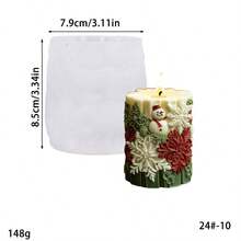 1 pieza Molde de vela de silicona de la serie navideña, molde de vela cilíndrica navideña DIY, regalo de difusor de fragancias - Blanco - Ver 16