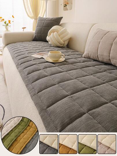 1 件绗缝毛绒沙发套，纯色北欧风格沙发垫，加厚 3D 设计蓬松沙发套，冬季适用，防止沙发滑落和刮擦，适用于客厅、卧室、书房，1/2/3/4 座，带扶手和靠背
