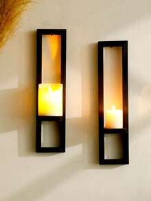 1件/2件装复古农舍风格木质壁挂式置物架，黑色简约几何设计，适用于室内客厅墙面、窗台、壁炉架、室外花园墙面（不含蜡烛） - 彩色 - 查看 3