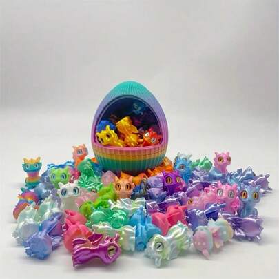 3D Printed Rainbow Dragon Egg + 15pcs Mini Dragon Set, Cute Home, Office, Car Decor, Suitable For Halloween, Easter, Christmas, Father's Day, Mother's Day, Birthday Party Decorations
