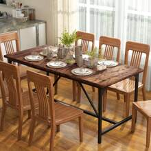 HOMCOM Mesa de Comedor Rectangular para 6-8 Personas, Mesa de Cocina Industrial con Tablero Grueso y Patas de Metal, 180x80x75,5 cm, Marrón Rústico