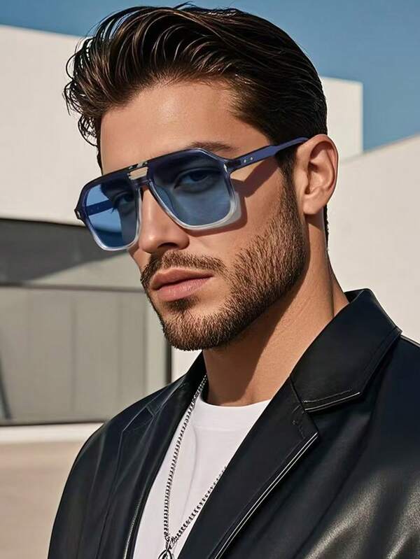 1pc Retro Square Aviator Style Plastic Fashion Classic Decorative Outdoor Travel Beach Sunglasses, Unisex