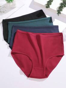 FINETOO 4 件装纯棉高腰无缝纯色内裤，加大码女士内裤 - 彩色 - 查看 3