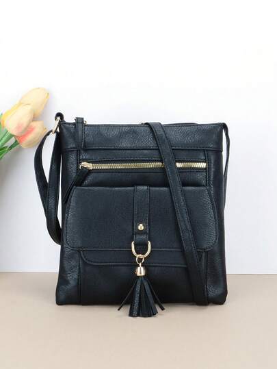 Vintage Solid Color Women's Crossbody Bag, Metal Decor PU Leather Square Shoulder Bag With Adjustable Strap, Handbag Suitable For Daily Use And Holiday Gifts