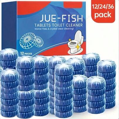 JUE FISH Toilet Cleaning Tablets / Toilet Blue Bubble Powerful Cleaning Tablets, Household Toilet Cleaner To Remove Stains, Odor And Grease, Fresh Scent - Suitable For Toilet Deodorizing And Cleaning, Keeps Bathroom Hygiene! Take One Cleaning Tablet, Put It In The Toilet Tank, The Cleaning Agent Will Slowly Dissolve In The Tank, And Flush The Toilet To Clean. It Can Also Clean The Toilet. Household Toilet Cleaner To Remove Limescale, Odor And Stains, Fresh Scent