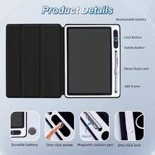 tablet de escritura LCD de 10 pulgadas con cubierta protectora de poliuretano, cuaderno de escritura electrónica, tablero de dibujo borrable para adultos en casa, oficina o trabajo (café) - negro - Ver 7
