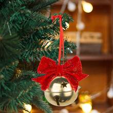 1/4 pièces Décorations d'ornements d'arbre de Noël, Nœud, Cloche, Petits ornements suspendus, Tissu satiné, Cloches dorées, Décorations d'arbre de Noël