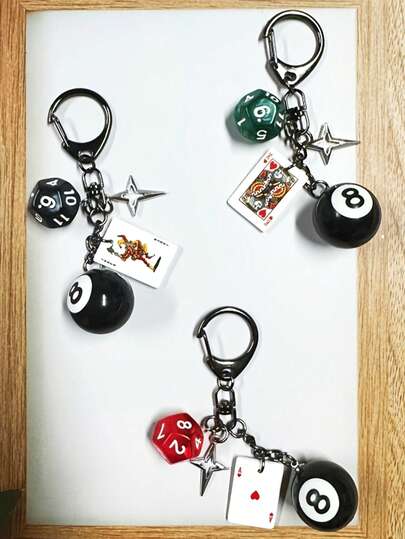 1个Y2K台球钥匙扣星爆幸运吊坠包包挂件朋克酷炫饰品配件亚克力扑克骰子钥匙扣带星星吊坠卡通数字主题装饰包包挂件汽车钥匙扣配件钥匙扣情人节礼物单钥匙配件完美女士钥匙扣生日礼物结婚礼物节日礼物派对礼物活动纪念品朋友礼物。汽车老师姐妹礼物创意