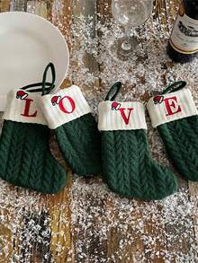 1 pezzo Calza natalizia lavorata a maglia con monogramma, calza appesa con piccole lettere inglesi natalizie, calza appesa per camino a doppia faccia, decorazioni per feste natalizie, regali per feste, calza personalizzata con iniziale, decorazioni per albero di Natale, decorazioni natalizie per la casa, regali di Natale, decorazioni, decorazioni per la casa per il nuovo anno 2026, decorazioni invernali natalizie