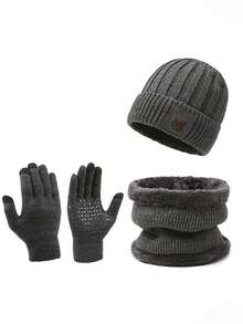 3pcs Set: Knitted Thickened Beanie Hat, Scarf, And Gloves, Unisex Fashion Outdoor Cycling Versatile Accessories Autumn Decor