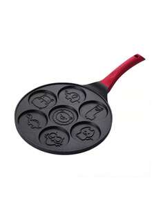 1 Stück 7-Loch Tier-förmige Ei-Knödel Pfanne, antihaftbeschichteter flacher Boden Cartoon Frühstücks-Eierpfanne mit 1 Stück Form, Familien-Essens-Zubehör, Party-Zubehör