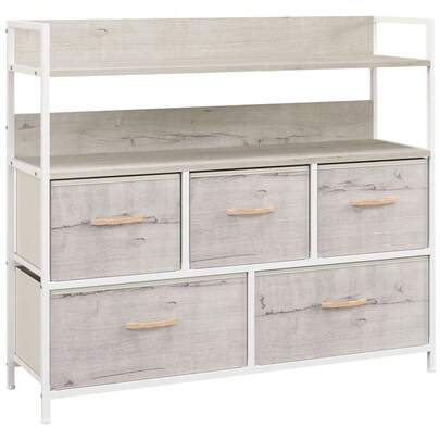 HOMCOM Rustic Chest Of Five Fabric Drawers - Natural