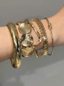 6/1 Set Elegant Resin Round Disc Braided Rope Bracelet, Fashionable & Chic Accessory For Women, Suitable For Vacation, Party, Date, Evening, Travel, Daily Wear