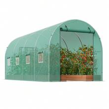 Walk-In Tunnel Greenhouse, 14.6x6.4x6.3 Ft Hoop House Greenhouse Tunnel, Plant Hot House With Galvanized Steel Frame, Green PE Cover, Roll-Up Zipper Door And 8 Windows For Outdoor - 綠色 - 查看 8