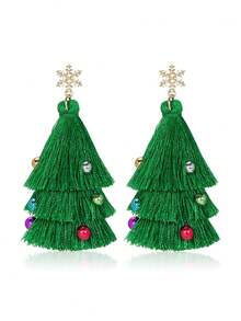 1 Pair Minimalist Christmas Decoration Earrings, European & American Style Christmas Tree Earrings, Fashionable Long Design Women Earrings, Suitable For Daily And Holiday Wear