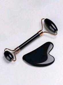 2pcs Facial Beauty Massage Tool Set, With Roller Massager And Scraping Board, Facial Massage Tools, Can Also Be Used For Body And Back, Pink/White/Black Optional, Christmas Gift.