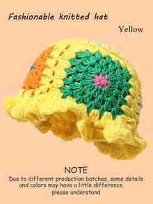 1 pieza Gorro tejido a mano a ganchillo, gorro tejido cálido para mujer, otoño/invierno