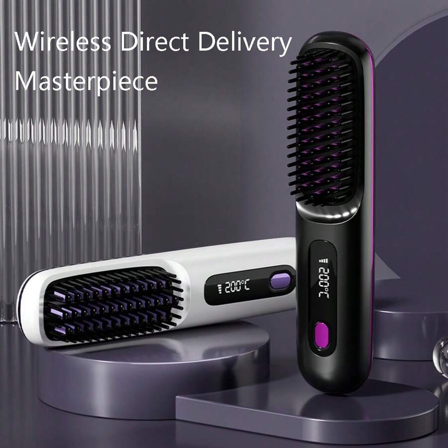 多功能直发梳，跨境LCD USB充电功能，陶瓷加热，迷你尺寸，无线便携设计