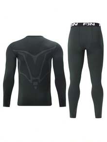 2pcs Men's Thermal Shapewear Set, Ski Thermal Underwear, Shapewear Top And Pants, Fall / Winter