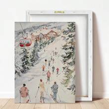 1 pezzo, Quadro su tela, Decorazione da parete incorniciata, Stampa sci invernale, Quadro ad acquerello, Decorazione per la casa in stile vintage, Arte in stile cottage, Dipinto di rifugio da sci, Decorazione scena invernale con neve, Decorazioni natalizie eleganti per la casa, Ornamenti natalizi, Decorazioni natalizie - Multicolore - Visualizzare 4