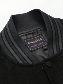 男士黑色棒球夹克高端刺绣皮革时尚街头风格运动服休闲经典复古运动服拼布PU长袖嘻哈机车夹克外套 - 黑色 - 查看 7