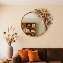 1个35英寸优雅波西米亚风婚礼拱门装饰 - 天然芦苇草 - 适合秋冬季节，藤条材质，用途广泛，可用于圣诞节、万圣节等场合 - 可悬挂芦苇草镜面装饰、墙面装饰、活动背景、沙龙指示牌 - 米色 - 查看 4