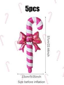 5pcs/Set Christmas Candy Cane Shaped Foil Balloons, Pink Inflatable Christmas Canes, For Christmas Decorations, Home Decor, Xmas Decorations, Outdoor Decor, Gifts, Winter New Year Party Supplies