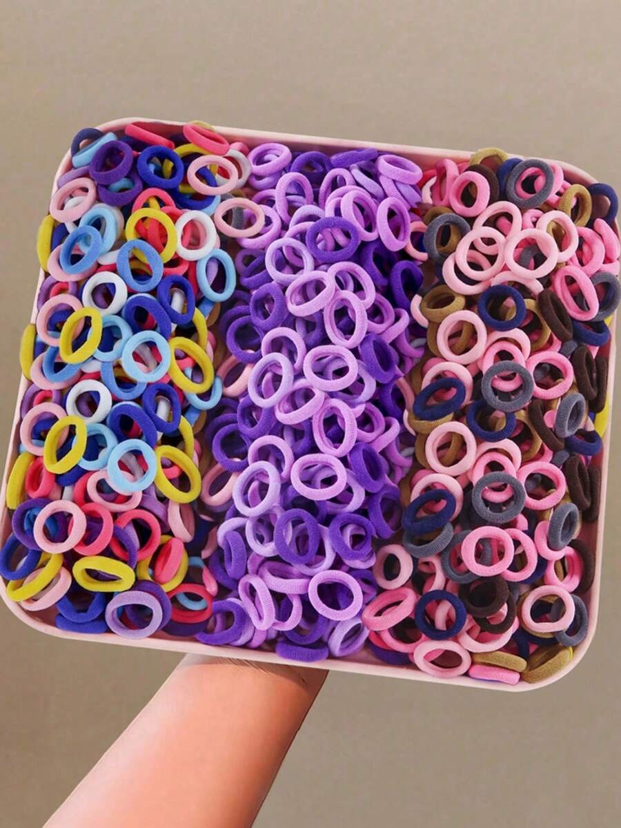 100/500/1000pcs Warna Acak Ikat Rambut Anak Perempuan Sederhana Warna Ungu, Pita Rambut, Jepit Rambut, Aksesoris Kepang, Penggunaan Sehari-hari, Tidak Merusak - MultiWarna - View 1