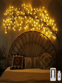 8 Beleuchtungsmodi: Dekorative Weidenleuchte für Zuhause, USB-dekorative Zweigbeleuchtung, 48/96 LEDs, Weihnachtsparty Nachtlicht, Schlafzimmer Kamin, Wohnzimmer Balkon Wanddekoration, Frohes Eid Al-Fitr, IPX4 wasserdicht für den Außenbereich