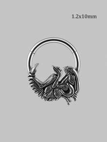 1PC Punk Retro Many Style Nose Stud Bat/Skull/Lizard/Two Dragons Cross Black Oil Drip Hinger Septum Nose Ring Stainless Steel Ear Tragus Cartilage Daith Helix Earring Unisex Gift - Steel - View 16
