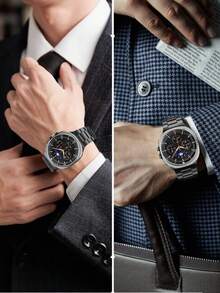 1条三珠折叠扣金属表带，适用于三星 Watch 8 Galaxy Watch 8 40mm/44mm/Galaxy Watch 8 Classic 46mm，经典实心不锈钢表带，男士礼物 - 黑色 - 查看 3