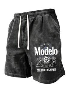 Washed, Modelo Wheat Liquid Bread Pattern Print, Refreshing Summer Men's Comfortable Shorts For Outdoor Sports, Loose Fit Elastic Waistband, Moisture Absorbing And Breathable Sweat Wicking - màu đen - Xem 1