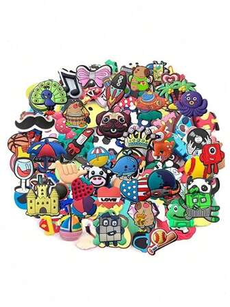 10/30/50/100/200/400pcs Random Series DIY Shoe Charms, Keychains, Sandals, Beach Bags, PVC Shoe Decorations Suitable For Clogs, High Quality Popular Decorative Accessories, Great Gift For Christmas, Birthday, Party