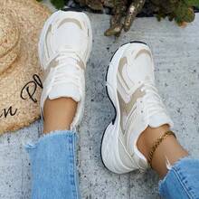 Women's New Thick Sole Sneakers, Lightweight Casual Shoes, Small White Shoes, Tennis Shoes, Versatile Running Shoes, Cute & Fashionable Lightweight Chunky Sneakers - 米色 - 查看 4