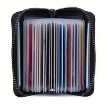 Ultra-Thin Men's RFID Anti-Theft Wallet - 20 Card Slots And 2 ID Slots, Secure Zipper Closure, Business Travel Daily Faux Leather Design - Durable RFID Protection Gift For Men (Black) - 黑色 - 查看 4