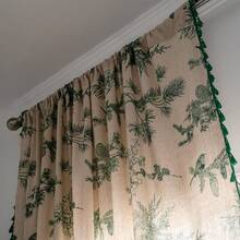 Boho Curtain 84 Inches Length For Bedroom, Printed Cotton Linen Rod Pocket Semi Blackout Farmhouse Bohemian Tassels Window Treatment For Living Room, 1 Panel 59" W X 84" L, Green Forest - 綠色森林59Wx84LPackof1 - 查看 5