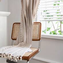 Boho Curtain 84 Inches Length, Beige Stripes Print Curtain With Handmade Tassels, Rod Pocket Window Treatment Vintage Rustic Bohemian Farmhouse Drape For Bedroom 1 Panel 59" W X 84" L - 米色條紋59寬x84公升1包 - 查看 7
