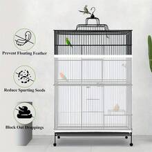 Birdcage Seed Catcher - A Universal Elastic Nylon Net Cover Suitable For Parrot Cages, Featuring A Reusable Lightweight Skirt To Prevent Food Spillage, With Adjustable Round And Square Fencing And A Breathable Design. - White - View 7