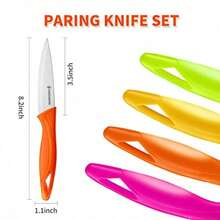 Paring Knife 8PCS Paring Knife Set With Cover Small Kitchen Vegetable Fruit Knives 3.5 Inch Ultra Sharp PP Handle - 彩虹粉紅橙色綠色黃色 - 查看 2