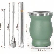 Yerba Mate Cup 8 Oz Yerba Mate Gourd And Bombilla Straw Set Stainless Steel Double Wall Vacuum Insulated Tea Cup Green