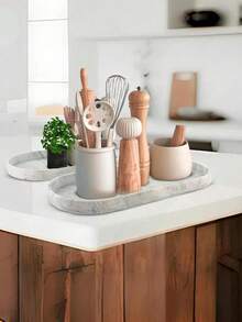 1pc Bathroom Vanity Tray, Silicone Bathroom Countertop Tray For Perfume, Keys, Jewelry, Soap Dispenser, Organizer For Kitchen Sink (Marble White)