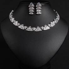 1 Set Charming Pink Purple White Geometric Triangles Tennis Necklace Earrings Women Party Cubic Zirconia Jewelry Set For Engagement Pageant To Female Ladies Brides Bridesmaids