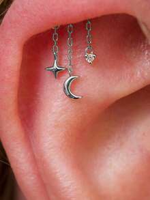 1Pc Star Moon Pendant 925 Sterling Silver Earring For Women Classic Hypoallergenic Minimalist Gift For Her Wedding Party Fine Jewelry